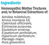 Supplement facts for hb#06 (Trauma) 50ml listing ingredients including Arnica montana, Calendula Extract, Echinacea purpurea, Equisetum, Hypericum