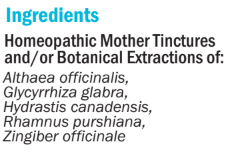 Supplement facts for hbY (Yeast Infection) 50ml listing ingredients including Althaea officinalis, Cascara, Ginger, Ginger (Zingiber officinale), Glycyrrhiza glabra