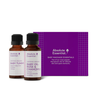 A supplement container of Baby Massage Essentials by Absolute Essential