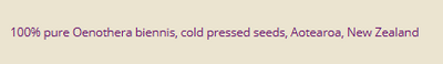 Supplement facts for Evening Primrose Oil: Virgin 50ml listing ingredients including Evening primrose oil