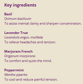 Supplement facts for Head Ease 10ml listing ingredients including Angustifolia, Holy Basil, Lavender Extract, Ocimum sanctum, Ocimum tenuiflorum