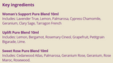 Supplement facts for Mothers Collection listing ingredients including Bergamot, Cedarwood Oil, Chamomile, Geranium Oil, Grapefruit