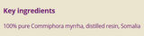 Supplement facts for Myrrh 5ml listing ingredients including Commiphora myrrha, Myrrh resin