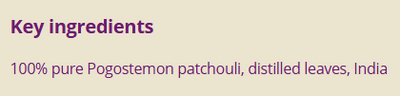 Supplement facts for Patchouli 5ml