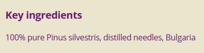 Supplement facts for Pine Scotch 10ml listing ingredients including Pine (Pinus spp.)