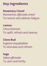 Supplement facts for Solar Chakra 10ml listing ingredients including Clove bud, Lemon Extract, Lemon oil, Rosemary (Rosmarinus officinalis) extract, Sage (Salvia officinalis)