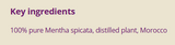 Supplement facts for Spearmint	10ml listing ingredients including Spearmint (Mentha spicata)