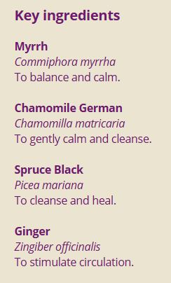 Supplement facts for Throat Chakra 10ml listing ingredients including Black Spruce Oil, Chamomile, Commiphora myrrha, Ginger, Ginger (Zingiber officinale)