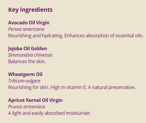 Supplement facts for Untouched: Body Oil listing ingredients including Apricot (Prunus Armenica), Apricot Kernel Oil, Apricot Oil, Avocado oil, Jojoba Oil