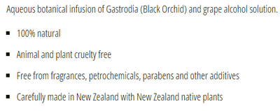 Supplement facts for No. 0 - Black Orchid (Silence) 10ml listing ingredients including Grape Extract