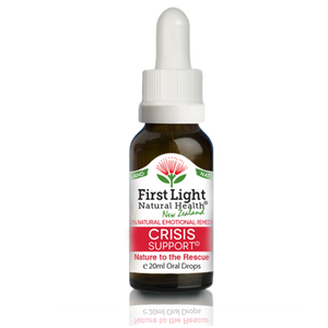 A supplement container of Crisis Support (Nature to the Rescue) 20ml by First Light Natural Health