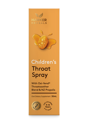 A supplement container of Children's Throat Spray 30ml by Harker Herbals