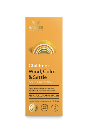 A supplement container of Children's Wind, Calm & Settle 150ml by Harker Herbals