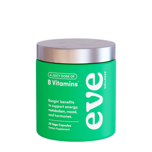 A supplement container of A Juicy Dose of B Vitamins by Eve
