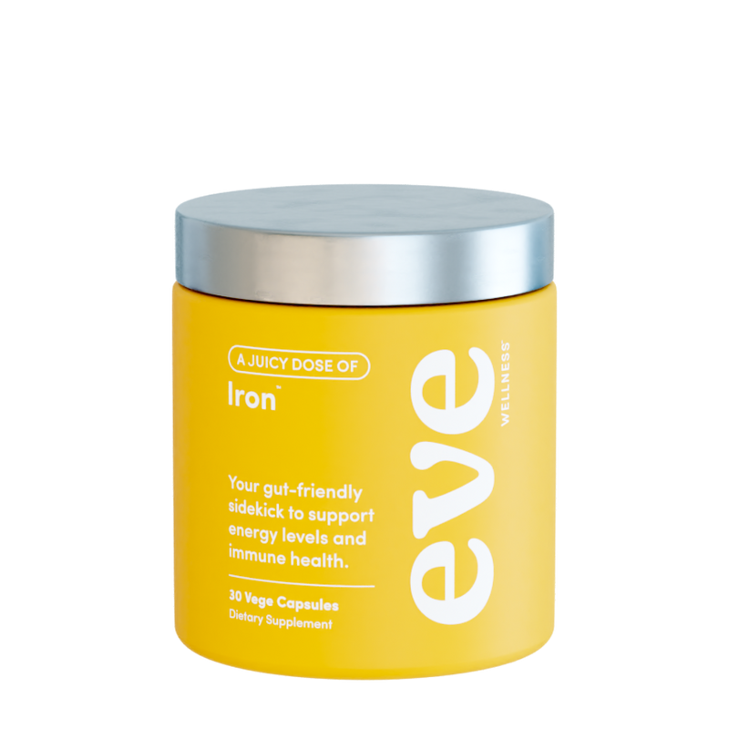A supplement container of A Juicy Dose of Iron by Eve