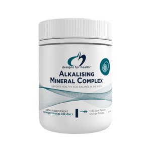 A supplement container of Alkalising Mineral Complex 154g by Designs for Health
