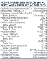 Supplement facts for Alkalising Mineral Complex 154g listing ingredients including Borax, Boron, Calcifediol monohydrate, Calcium, Calcium citrate