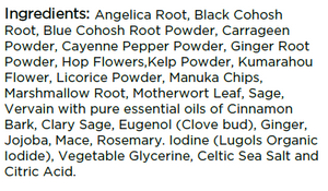 Supplement facts for Women's Tonic 500ml listing ingredients including Althaea officinalis, Angelica Sinensis, Black cohosh, Cayenne Pepper, Celtic Sea Salt