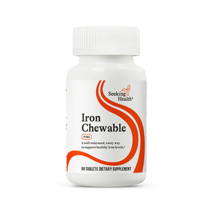 A supplement container of Iron Chewable Capsules by Seeking Health