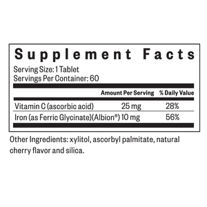 Supplement facts for Iron Chewable Capsules