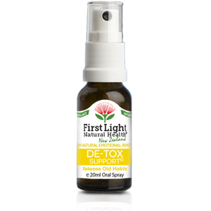 A supplement container of De-Tox Support (Release Old Habits) 20ml by First Light Natural Health