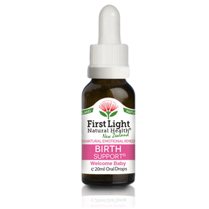 A supplement container of Birth Support (Welcome Baby) 20ml by First Light Natural Health