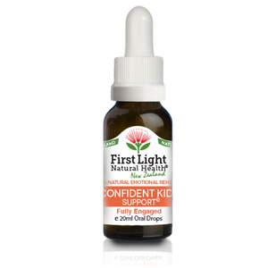 A supplement container of Confident Kids Support (Fully Engaged) 20ml by First Light Natural Health