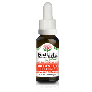 A supplement container of Confident Teen Support (Positive and Self-Assured) 20ml by First Light Natural Health