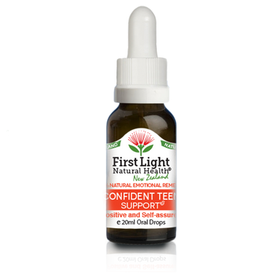A supplement container of Confident Teen Support (Positive and Self-Assured) 20ml by First Light Natural Health