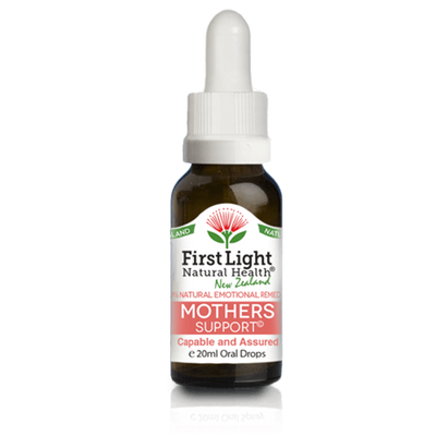 A supplement container of Mothers Support (Capable and Assured) 20ml by First Light Natural Health