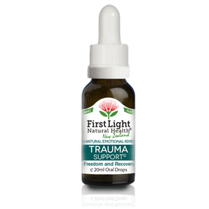A supplement container of Trauma Support (Freedom and Recovery) 20ml by First Light Natural Health