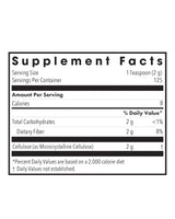 Supplement facts for Cellulose Powder listing ingredients including Cellulose (vegetarian capsule)