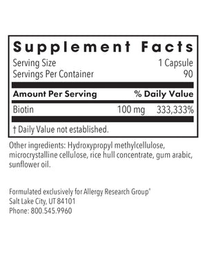 Supplement facts for HiBiotin listing ingredients including Biotin