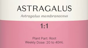 Supplement facts for Astragalus 1:1 listing ingredients including Astragalus