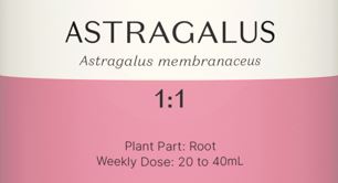Supplement facts for Astragalus 1:1 listing ingredients including Astragalus