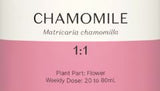 Supplement facts for Chamomile 1:1 listing ingredients including Chamomile, Matricaria Recutita, Matricaria chamomilla