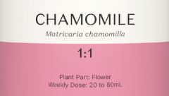 Supplement facts for Chamomile 1:1 listing ingredients including Chamomile, Matricaria Recutita, Matricaria chamomilla