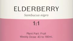 Supplement facts for Elderberry 1:1 listing ingredients including Elderberry (Sambucus nigra), Elderberry extract