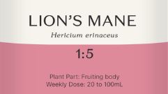 Supplement facts for Lion's Mane 1:5 listing ingredients including Lion's mane