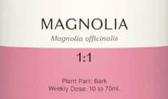 Supplement facts for Magnolia 1:1 listing ingredients including Magnolia extract, Magnolia officinalis