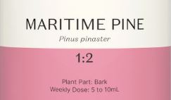 Supplement facts for Maritime Pine 1:2 listing ingredients including Pine (Pinus spp.), Pine Bark Extract (Pinus pinaster), Pine Bark Extract (Pinus spp.)