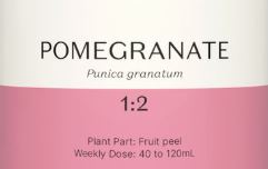 Supplement facts for Pomegranate 1:2 listing ingredients including Pomegranate (Punica granatum), Pomegranate Extract (Punica granatum)