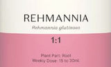Supplement facts for Rehmannia 1:1 listing ingredients including Rehmannia (Rehmannia glutinosa)