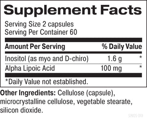 Supplement facts for Control Freak listing ingredients including Alpha Lipoic Acid, Inositol, Inositol D-Chiro, Inositol Myo