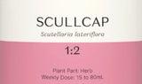 Supplement facts for Scullcap 1:2 listing ingredients including Skullcap (Scutellaria lateriflora)