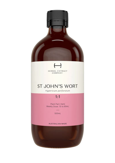 A supplement container of St John's Wort 1:1 by Herbal Extract Company