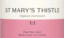 Supplement facts for St Mary's Thistle 1:1 listing ingredients including Milk thistle, Milk thistle (Silybum marianum), Silybum marianum