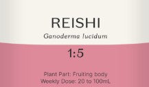Supplement facts for Reishi 1:5 listing ingredients including Ganoderma Lucidum, Reishi, Reishi (Ganoderma lucidum)