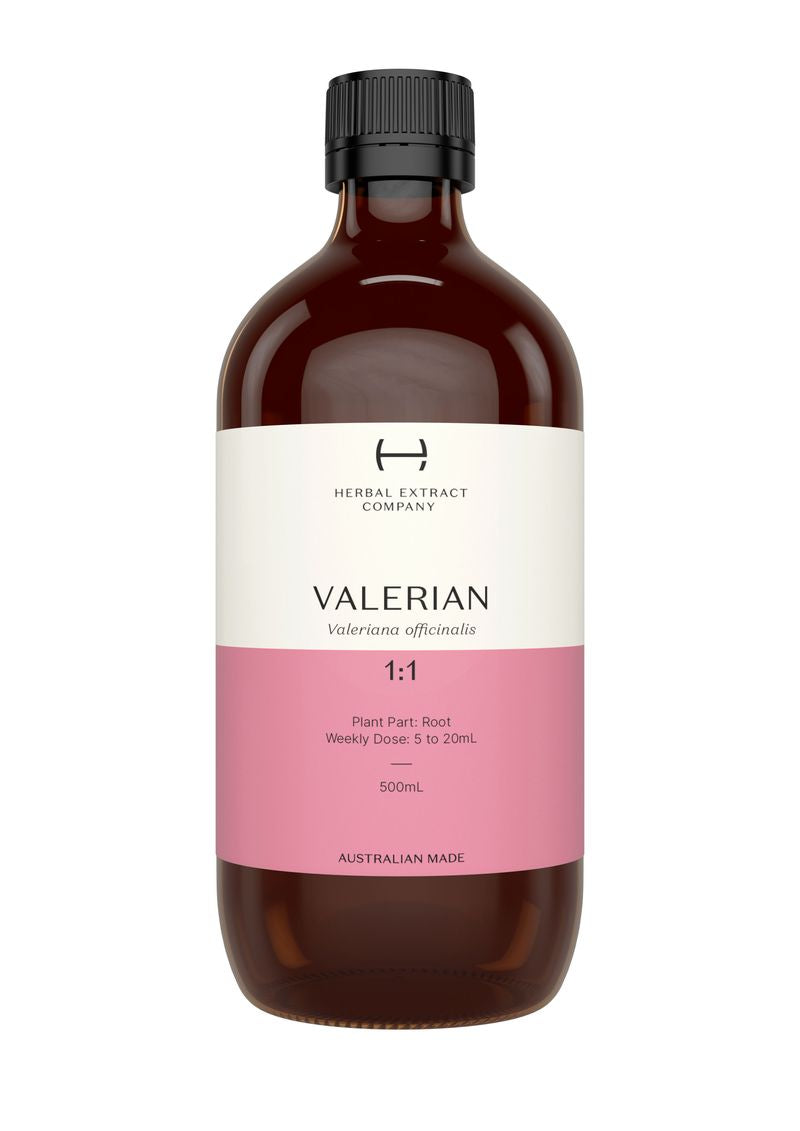A supplement container of Valerian 1:1 by Herbal Extract Company