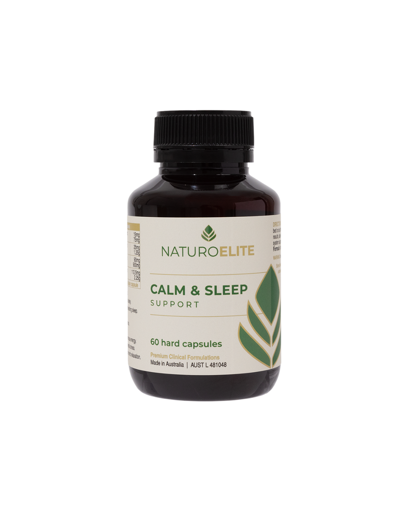 A supplement container of Calm & Sleep Support by NaturoElite